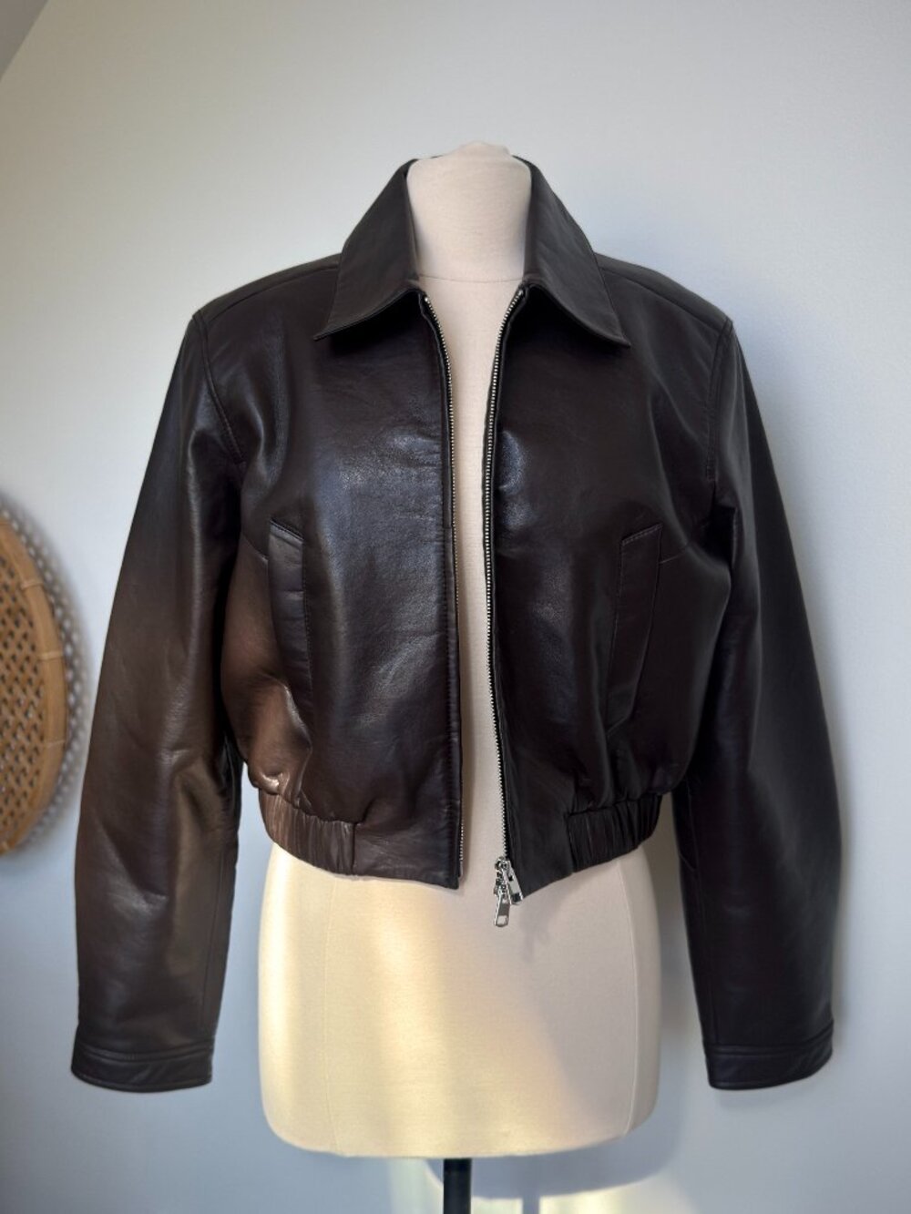 Agolde Brown Recycled Leather Nahla Cropped Jacket